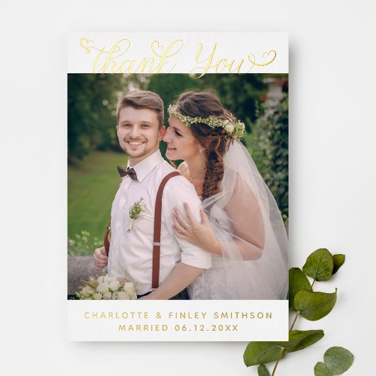 Minimaal script aangepaste bruiloft bedankt folie feestdagenkaart