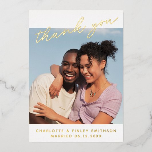 Minimaal script aangepaste bruiloft bedankt folie feestdagenkaart (Voorkant)