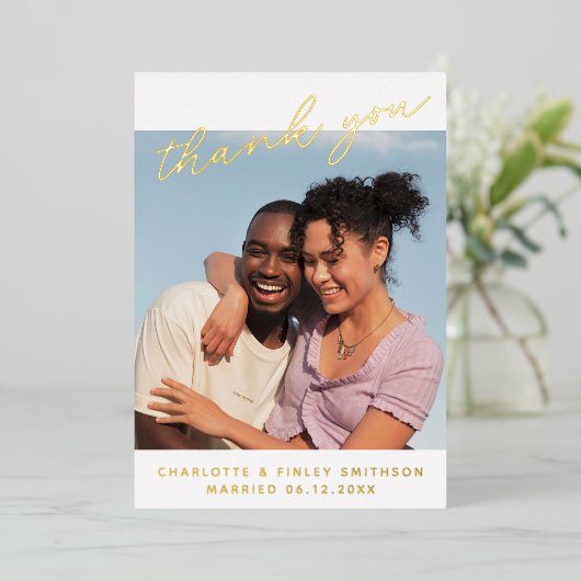 Minimaal script aangepaste bruiloft bedankt folie feestdagenkaart (Staand Voorkant)
