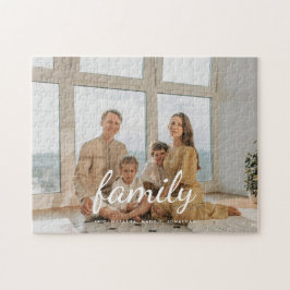 Minimaal script aangepaste gezinsfoto & namen legpuzzel
