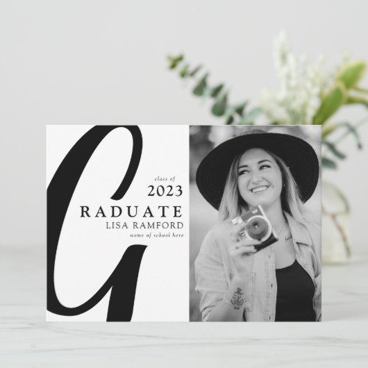 Minimaal script Afstuderen Afstuderen foto Aankondiging (Staand voorkant)