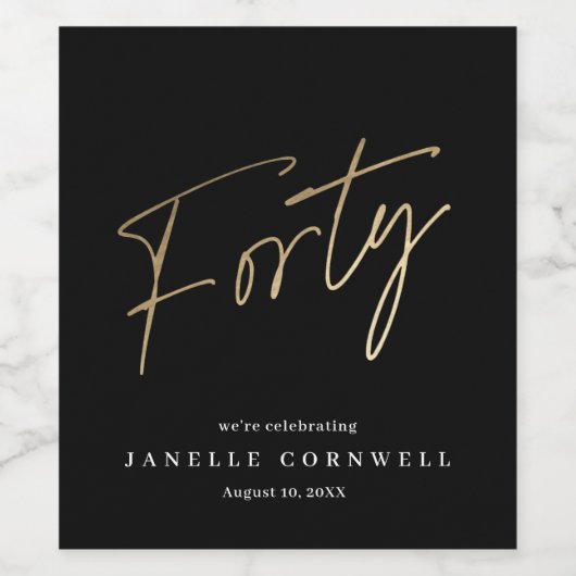 Minimaal script Black Gold 40e verjaardag Wijn Etiket (Enkel label)