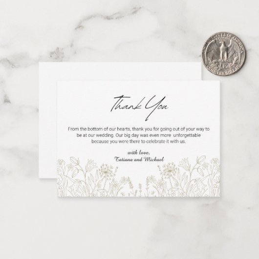 Minimaal script Botanische Tuin bruiloft Dank u Notitiekaartje (Voorkant / Achterkant in situ)