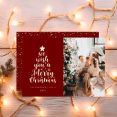 Minimaal script Bourgondië Rood Vrolijk Kerstfeest Folie Feestdagenkaart