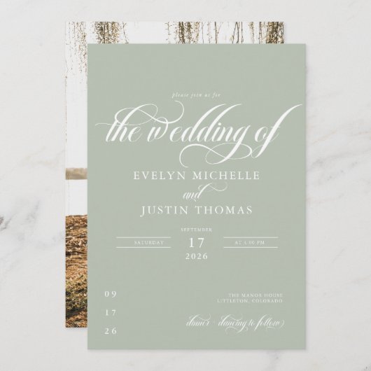 Minimaal script bruiloft kaart (Voorkant / Achterkant)