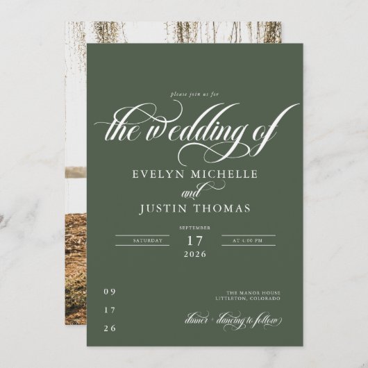 Minimaal script bruiloft kaart (Voorkant / Achterkant)