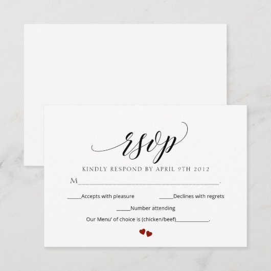 Minimaal Script Bruiloft RSVP Modern Response Kaar Kaart (Voorkant / Achterkant)