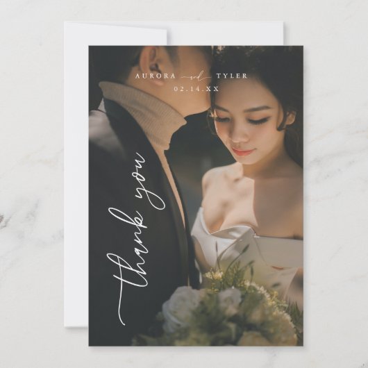 Minimaal script bruiloft volledige foto bedankkaart (Voorkant)