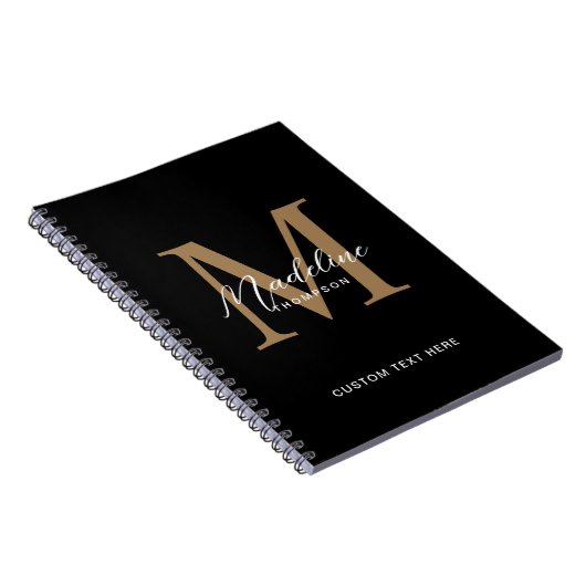 Minimaal Script Calligrafie Zwart Goud Monogram Notitieboek (Rechterzijde)