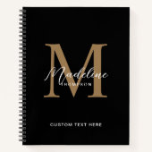 Minimaal Script Calligrafie Zwart Goud Monogram Notitieboek (Voorkant)