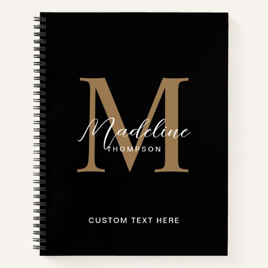 Minimaal Script Calligrafie Zwart Goud Monogram Notitieboek (Voorkant)
