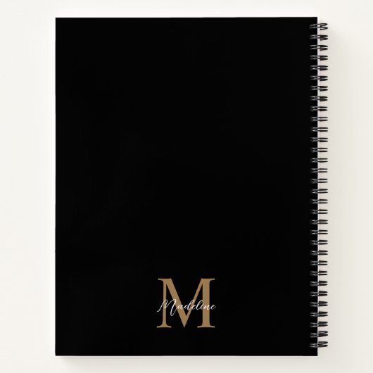 Minimaal Script Calligrafie Zwart Goud Monogram Notitieboek (Achterkant)