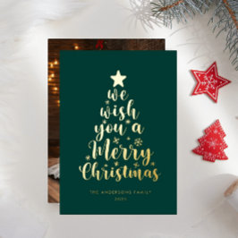 Minimaal script Deep Green Merry Christmas Folie Feestdagenkaart