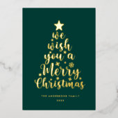 Minimaal script Deep Green Merry Christmas Folie Feestdagenkaart (Voorkant)