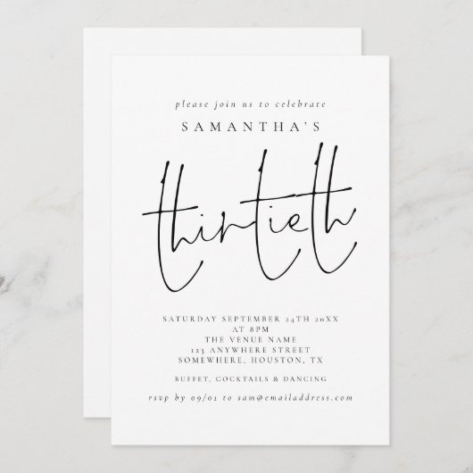 Minimaal script Dertigste verjaardag party Kaart (Voorkant / Achterkant)