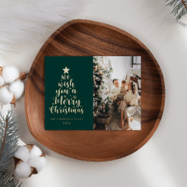 Minimaal script diep groen vrolijk kerstfeest Foli Folie Feestdagenkaart