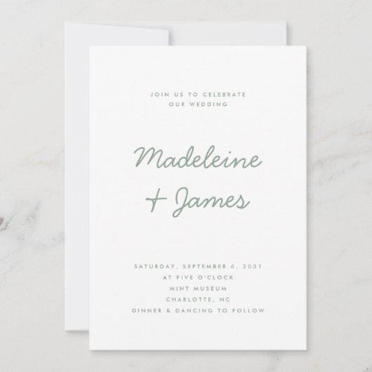 Minimaal Script Eenvoudig Modern Sage Groen Bruilo Kaart (Voorkant)