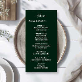 Minimaal script emerald green bruiloft receptie menu