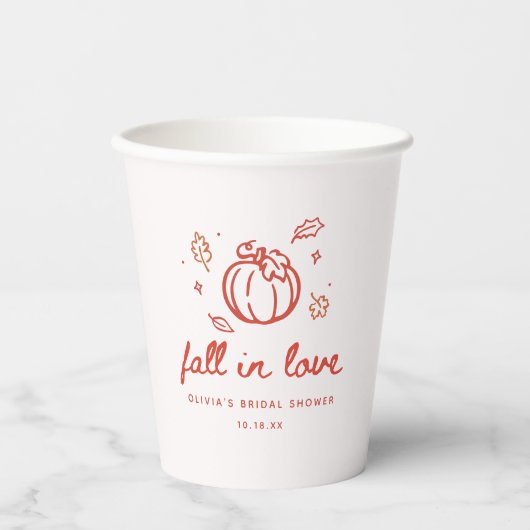 Minimaal script "Fall in Love" Bruidsfeest Papieren Bekers (Voorkant)