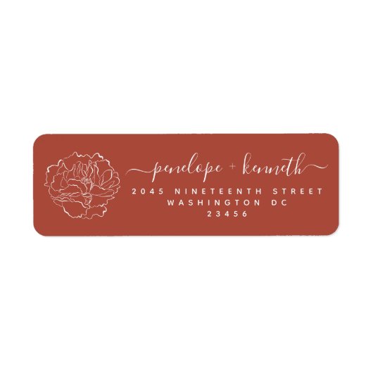 Minimaal script Floral Art Wedding | Terracotta Etiket (Voorkant)