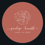 Minimaal script Floral Art Wedding | Terracotta Ronde Sticker<br><div class="desc">Minimaal script Floral Art Wedding | Terracotta Classic Round Sticker</div>