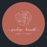 Minimaal script Floral Art Wedding | Terracotta Ronde Sticker<br><div class="desc">Minimaal script Floral Art Wedding | Terracotta Classic Round Sticker</div>
