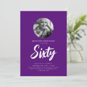 Minimaal Script Foto 60e Verjaardagsfeestje Paarse Kaart (Staand voorkant)