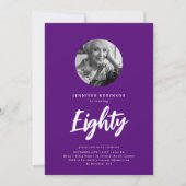Minimaal Script Foto 80e Verjaardagsfeestje Paarse Kaart (Voorkant)