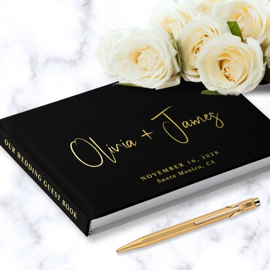 Minimaal Script Foto Black Wedding Gastenboek