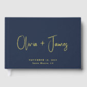 Minimaal Script Foto Marine Blauwe bruiloft Gastenboek (Voorkant)