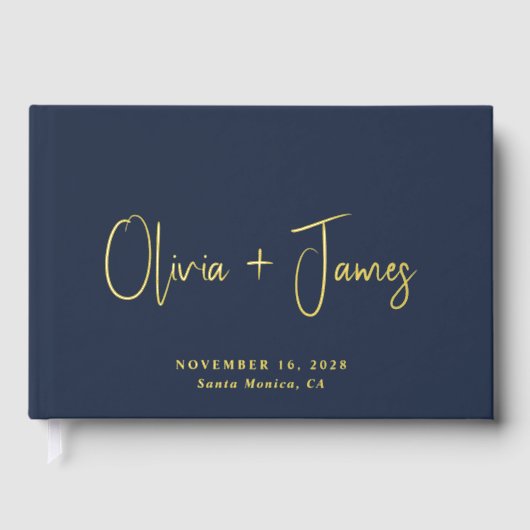 Minimaal Script Foto Marine Blauwe bruiloft Gastenboek (Voorkant)