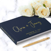 Minimaal Script Foto Marine Blauwe bruiloft Gastenboek