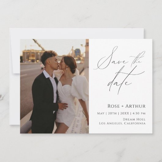 Minimaal Script Foto Save The Date Kaart (Voorkant)