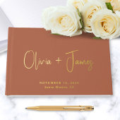 Minimaal Script Foto Terracotta Wedding Gold Gastenboek