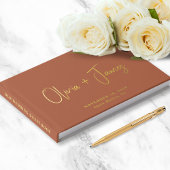 Minimaal Script Foto Terracotta Wedding Gold Gastenboek