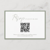 Minimaal Script Groene Rand QR Code Wedding RSVP Informatiekaartje (Voorkant)