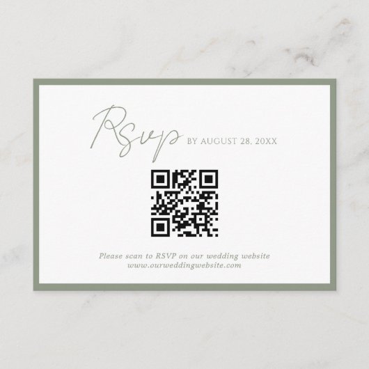Minimaal Script Groene Rand QR Code Wedding RSVP Informatiekaartje (Voorkant)