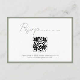 Minimaal Script Groene Rand QR Code Wedding RSVP Informatiekaartje
