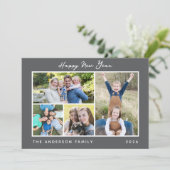 Minimaal script Happy New Year foto collage Feestdagenkaart (Staand voorkant)