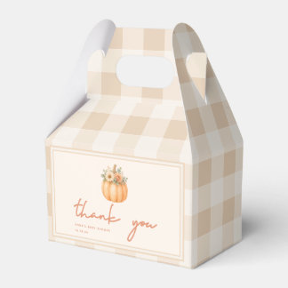 Minimaal script herfst pompoen baby shower bedankt bedankdoosjes