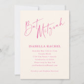 Minimaal Script Hot Roze Crème Moderne Bat Mitzvah Kaart (Voorkant)