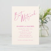 Minimaal Script Hot Roze Crème Moderne Bat Mitzvah Kaart (Staand voorkant)