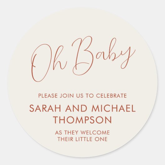 Minimaal script ivoor Oh Baby Ronde Sticker (Voorkant)