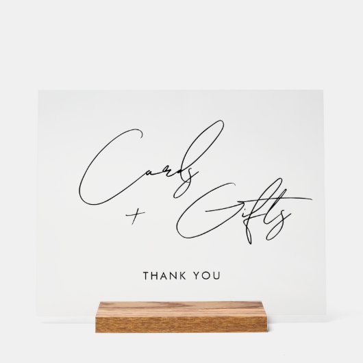 Minimaal Script Kaarten + Cadeaus Bruiloft Zwart Acryl Bord (Voorkant)