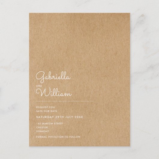 Minimaal script landelijke kraft save the date aankondigingskaart (Voorkant)