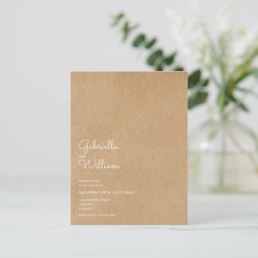 Minimaal script landelijke kraft save the date briefkaart (Staand voorkant)