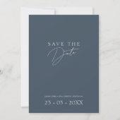 Minimaal script leisteenblauw foto-huwelijk save the date (Voorkant)