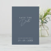 Minimaal script leisteenblauw foto-huwelijk save the date (Staand voorkant)