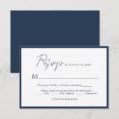 Minimaal script menu keuze Navy Blue Trouw RSVP (Voorkant / Achterkant)
