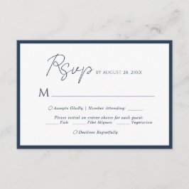 Minimaal script menu keuze Navy Blue Trouw RSVP